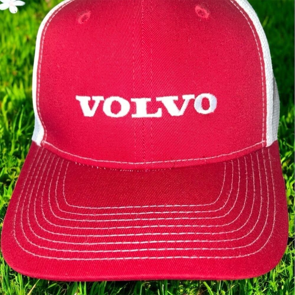 Volvo Snapback Hat Red & White Mesh Cap Unisex Adjustable Casual Port Authority